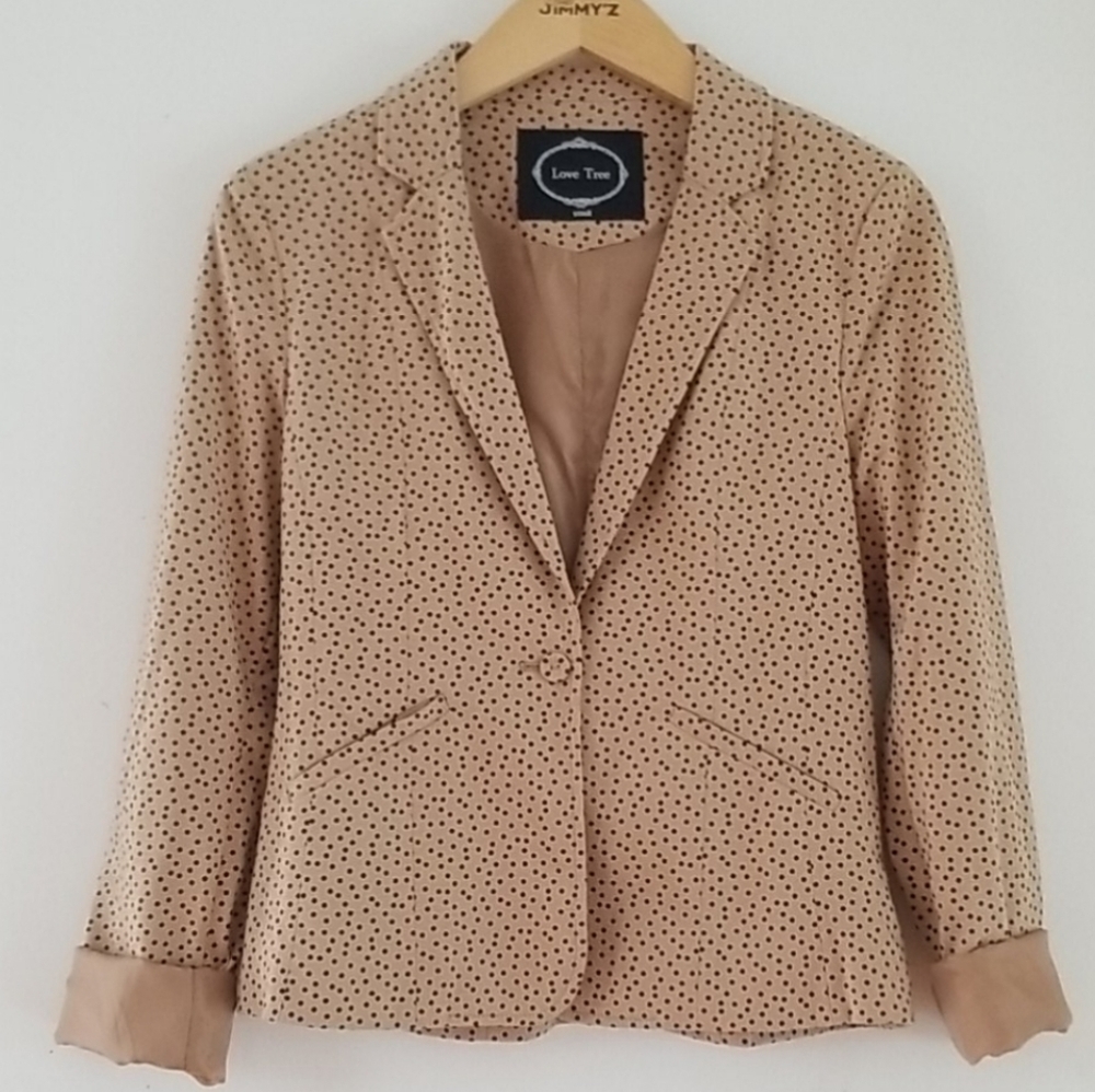 Love Tree Tan with black polka dots lined Blazer